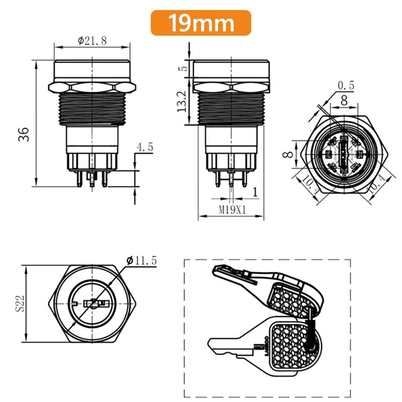 16mm 19mm LED Illuminated Toggle Switch ON/OFF 2-Position Waterproof 7A 250VAC