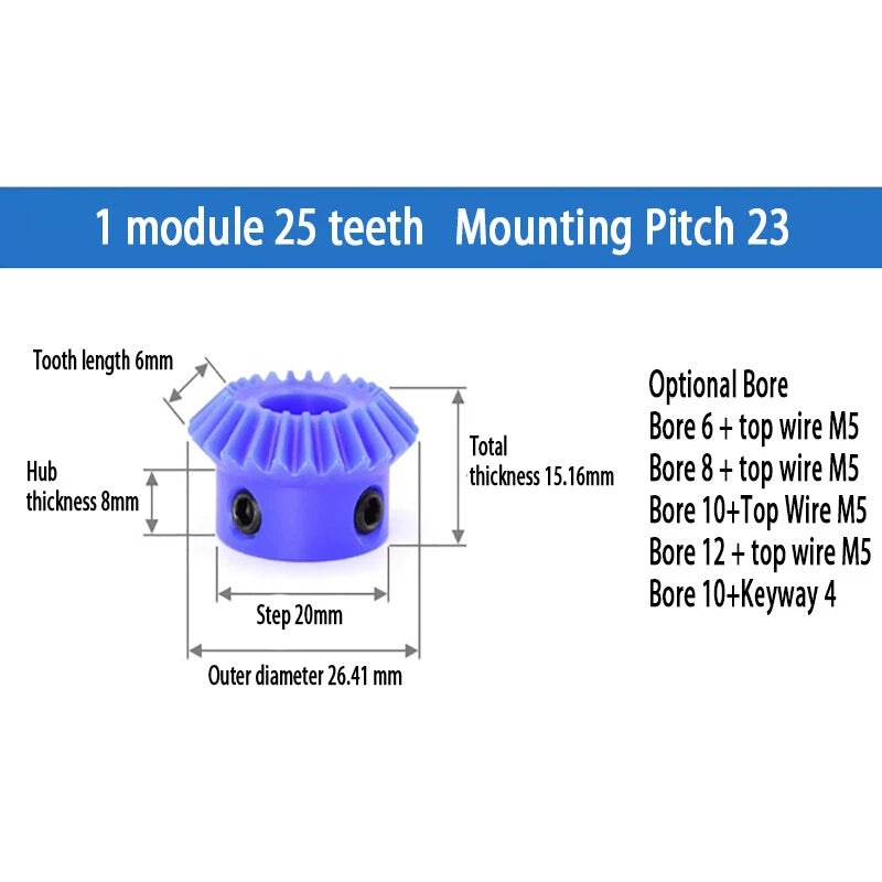 1/1.5/2 Mod Bevel Gear 15T-30T 90°1:1 Pairing Plastic Nylon Transmission Gear