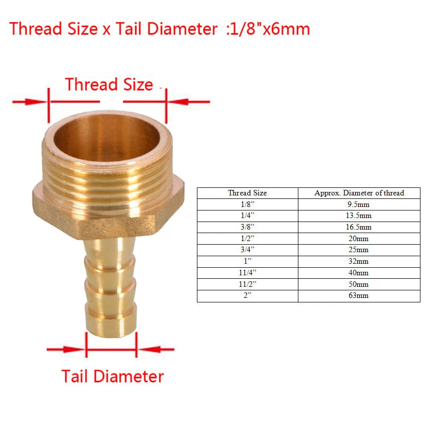 BSP Thread Fittings x Barb Hose Tail End Connector Splitter For Air Fuel Water