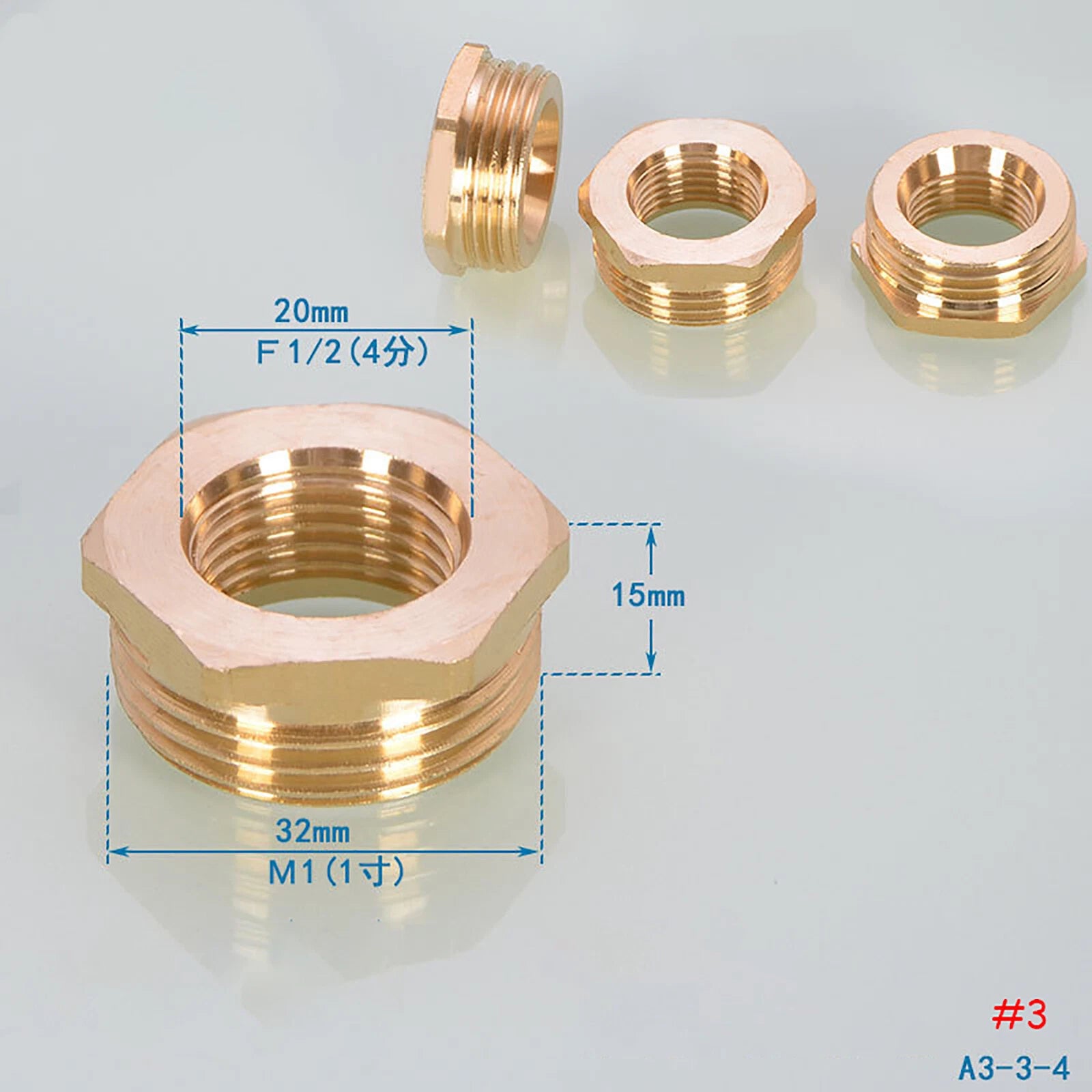 Brass Reducing Hex Bush BSP Fitting — Male to Female Thread Connector, Multiple Sizes