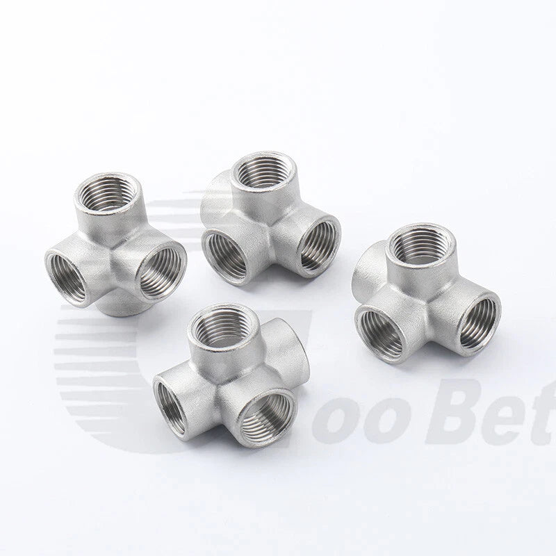 304 Stainless Steel BSP Cross Pipe Fittings — 3-Way & 4-Way, ½" to 1" Thread
