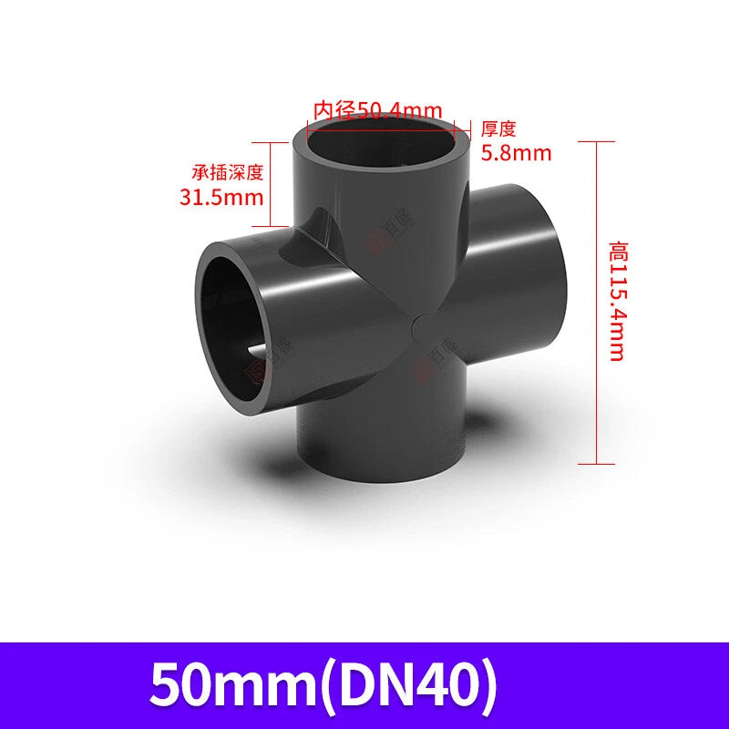 PVC UPVC 4-Way Water Supply Pipe Fittings Adapter Connector Joint ID 20mm-110mm