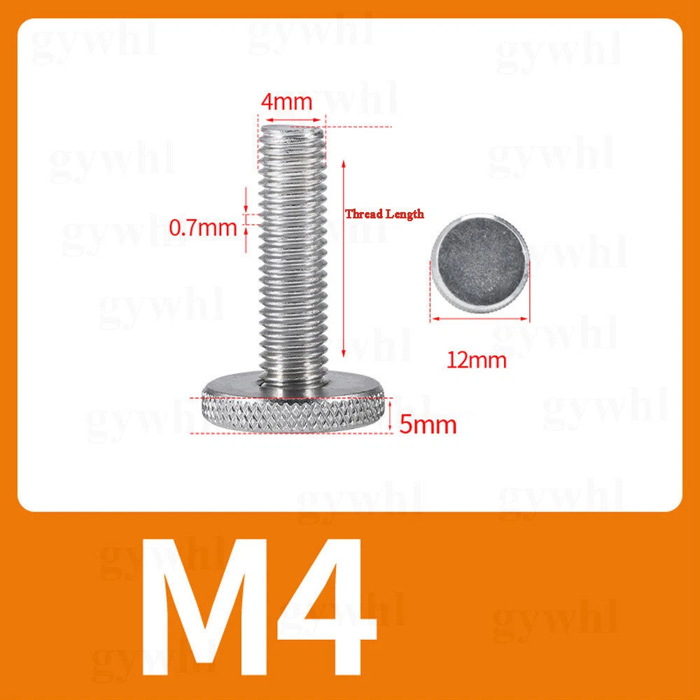A2 Stainless Steel Knurled Flat Head Thumb Screws — M2 to M10