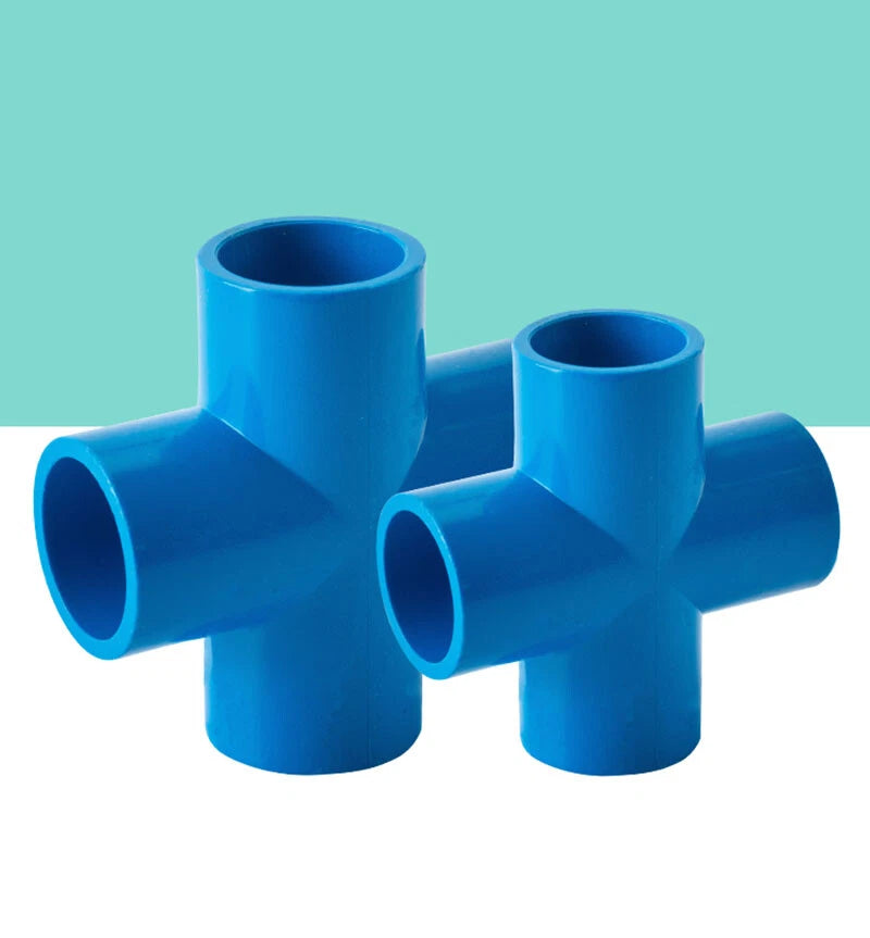PVC 4-Way Blue Equal Water Connector Coupling Pressure Pipe Fittings 20mm~90mm