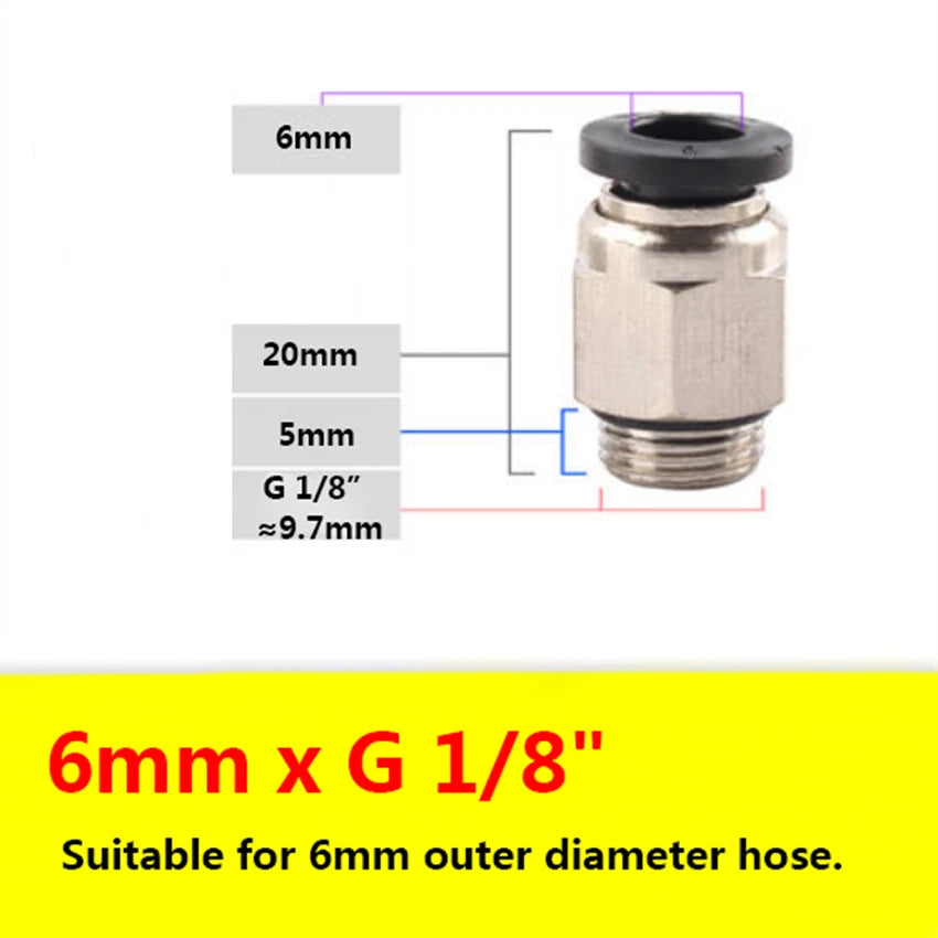 G Male Thread Pneumatic Push-in Straight Fittings — OD 4mm to 12mm Hose