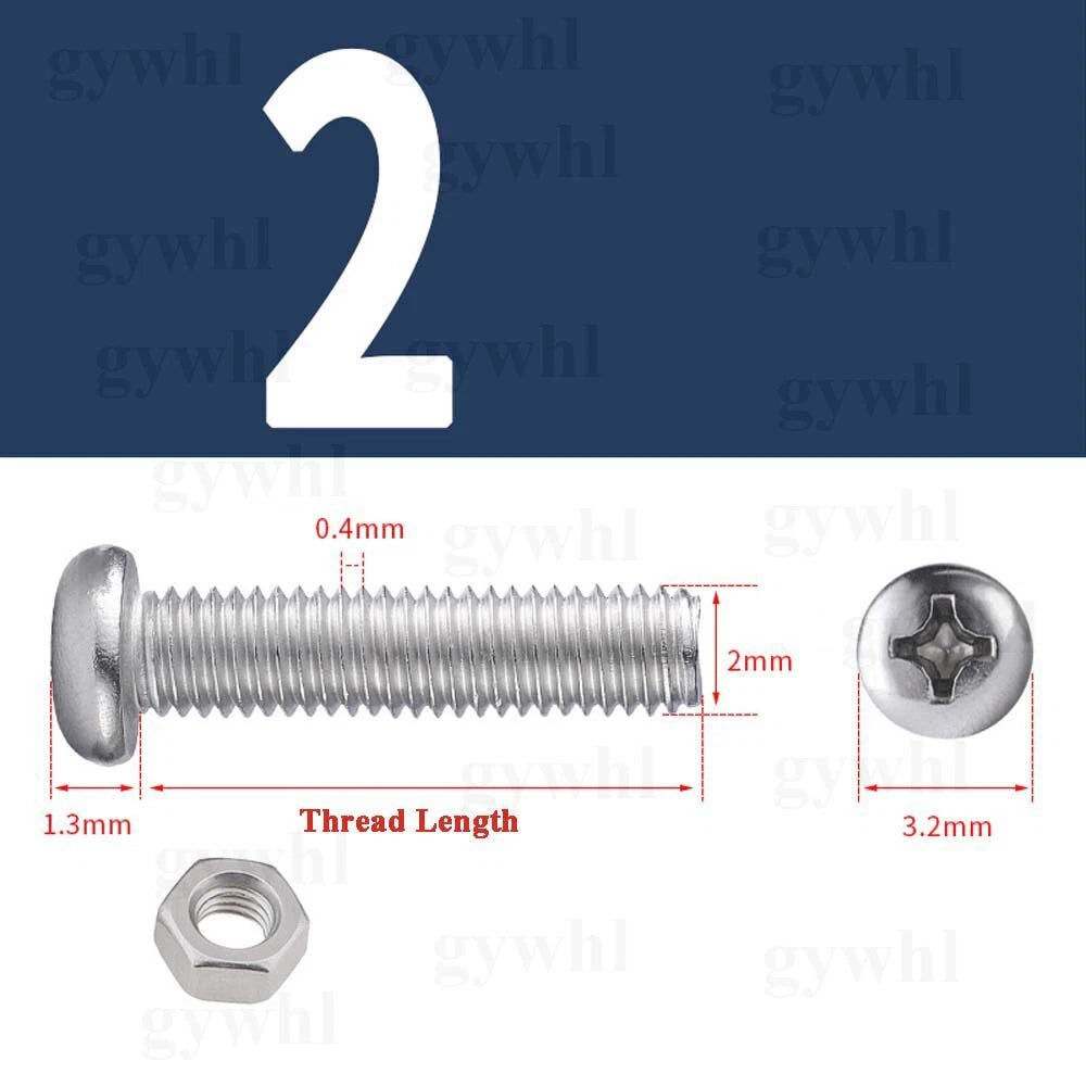 A2 Stainless Steel Pan Head Phillips Machine Screws + Nuts Set – DIN 7985, M2 to M10 (3–100mm Lengths)
