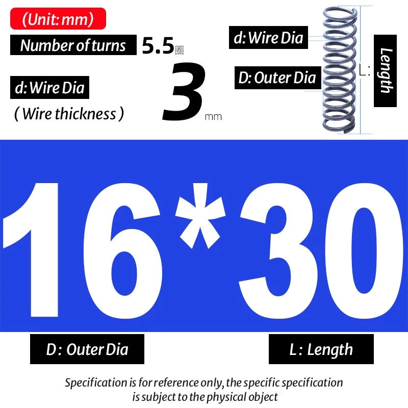 Compression Spring Pressure Big, Wire Dia 3.0mm Diameter 16-40mm Length 20-200mm