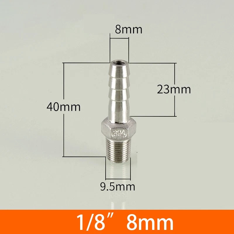 Stainless Steel BSP 1 8"-3 8" Male Thread Fitting x Barb Hose Tail End Connector