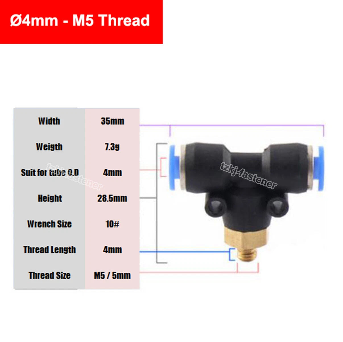 Pneumatic Tee "T" Connector BSP Male Thread 4mm-16mm Hose Tube Push-In Fittings