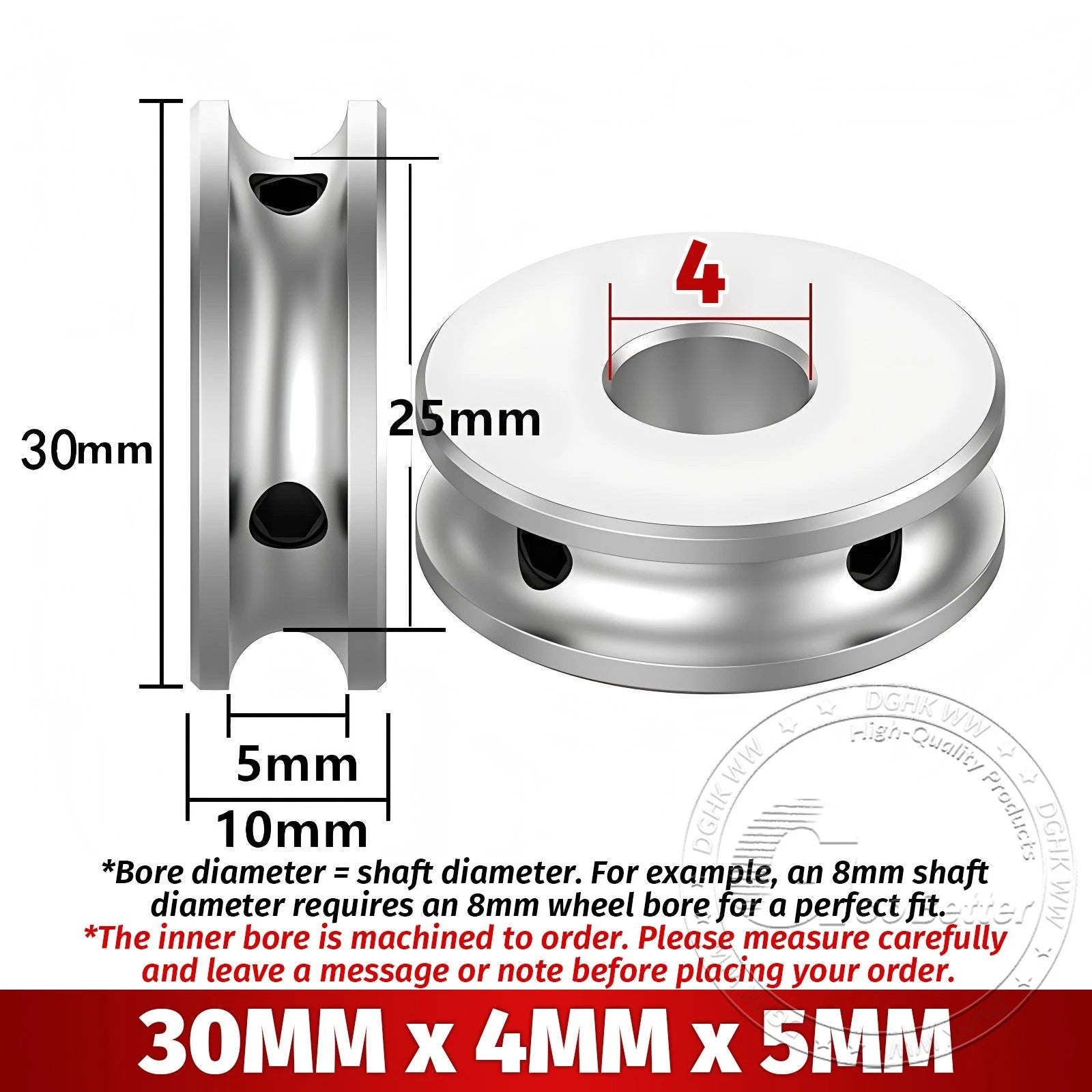 V Grooved Pulley Aluminum Round Belt Pulleys For 5mm Width Belt OD 20/30/40mm