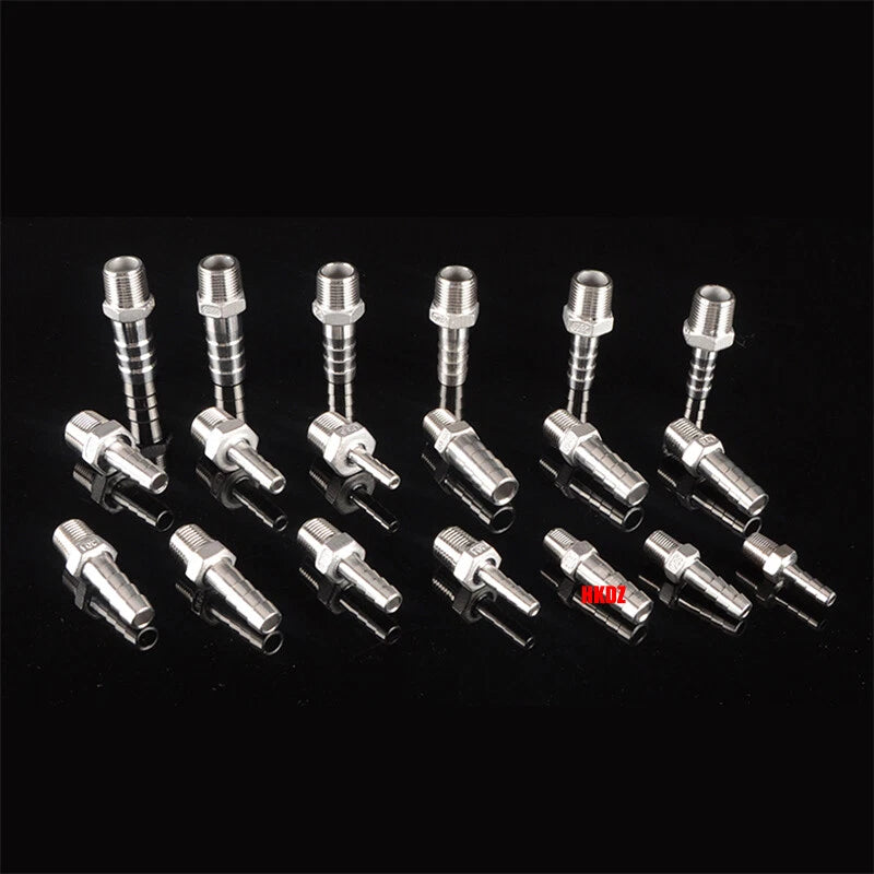 304 Stainless Steel Male Thread Barb Hose Tail Connector | 1/8" to 3/8" NPT