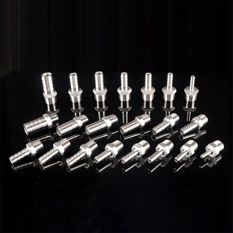 1/2" & 3/4" BSP Male Thread Hose Barb Tail Connector — Stainless Steel