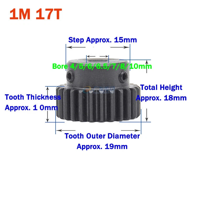 1 Module Spur Gear With Step 15-44 Teeth 45# Steel Pinion Gear Transmission Gear