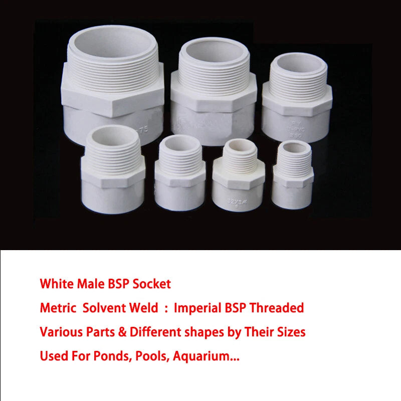 1 2" White PVC Imperial BSP Threaded Pressure Pipe Fittings Ponds Pools Aquarium
