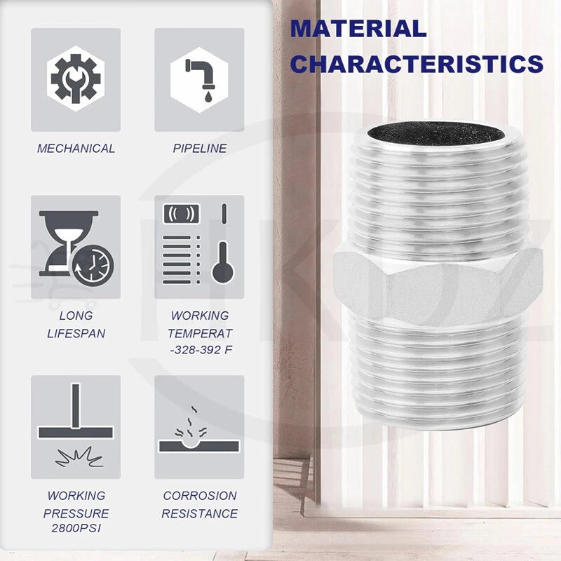 BSP Male to Male Stainless Steel Hexagon Nipple Pipe Fittings | 201 / 304 / 316 | 1/8" to 4"