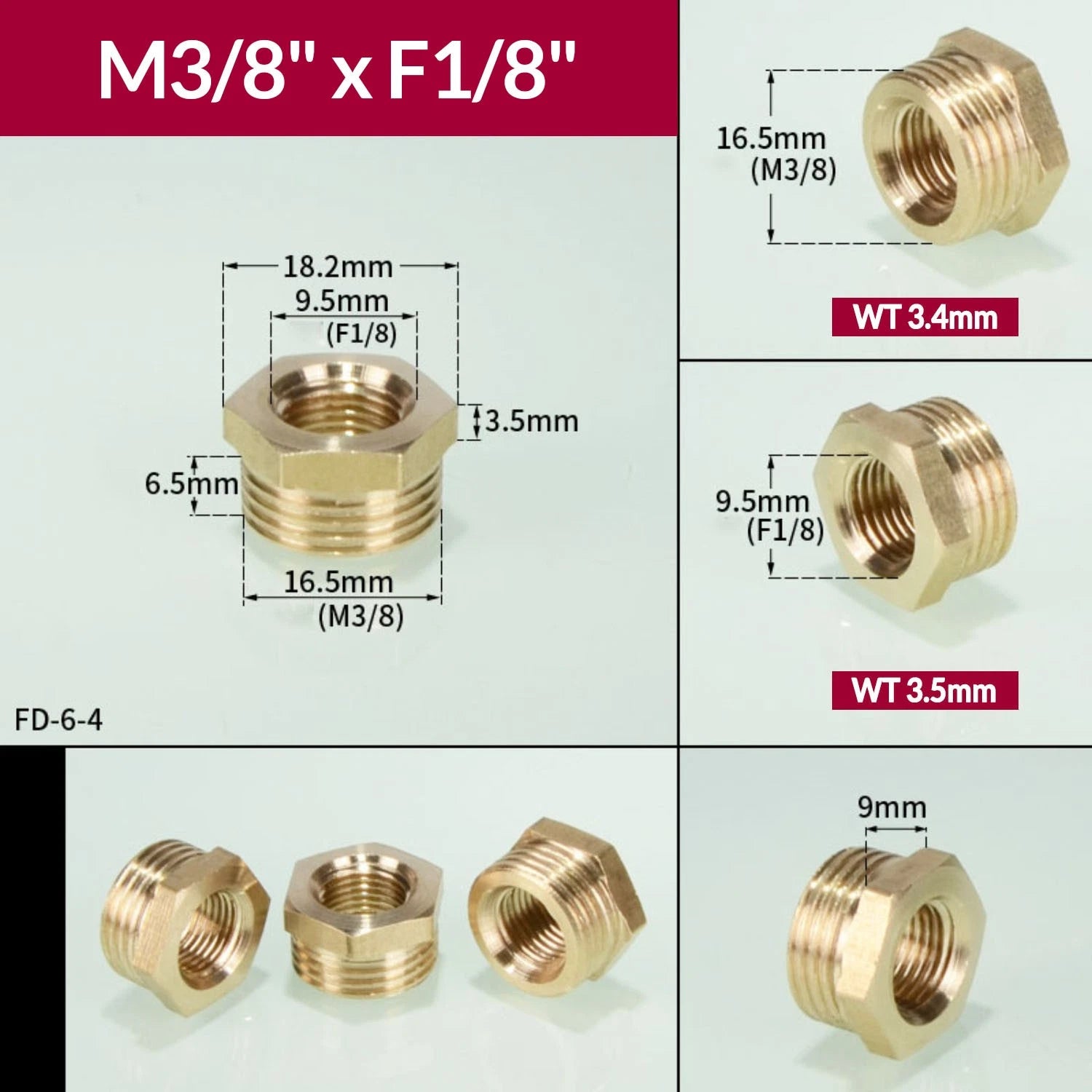 BSP Brass Reducing Hexagon Bush — Male to Female Thread Pipe Fittings