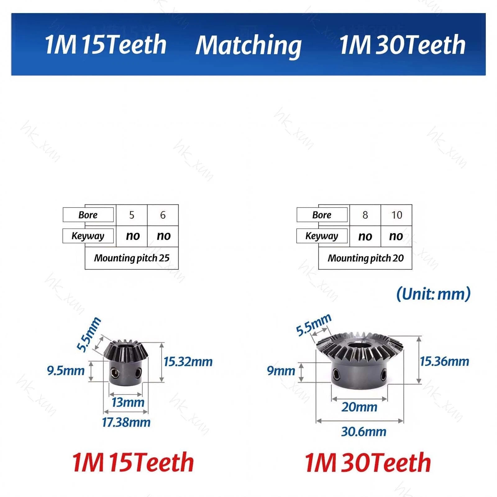 1/1.5/2 Mod 15-40 Tooth 1:2 Metal Motor Bevel Gears 90° Pairing Gear 45# Steel