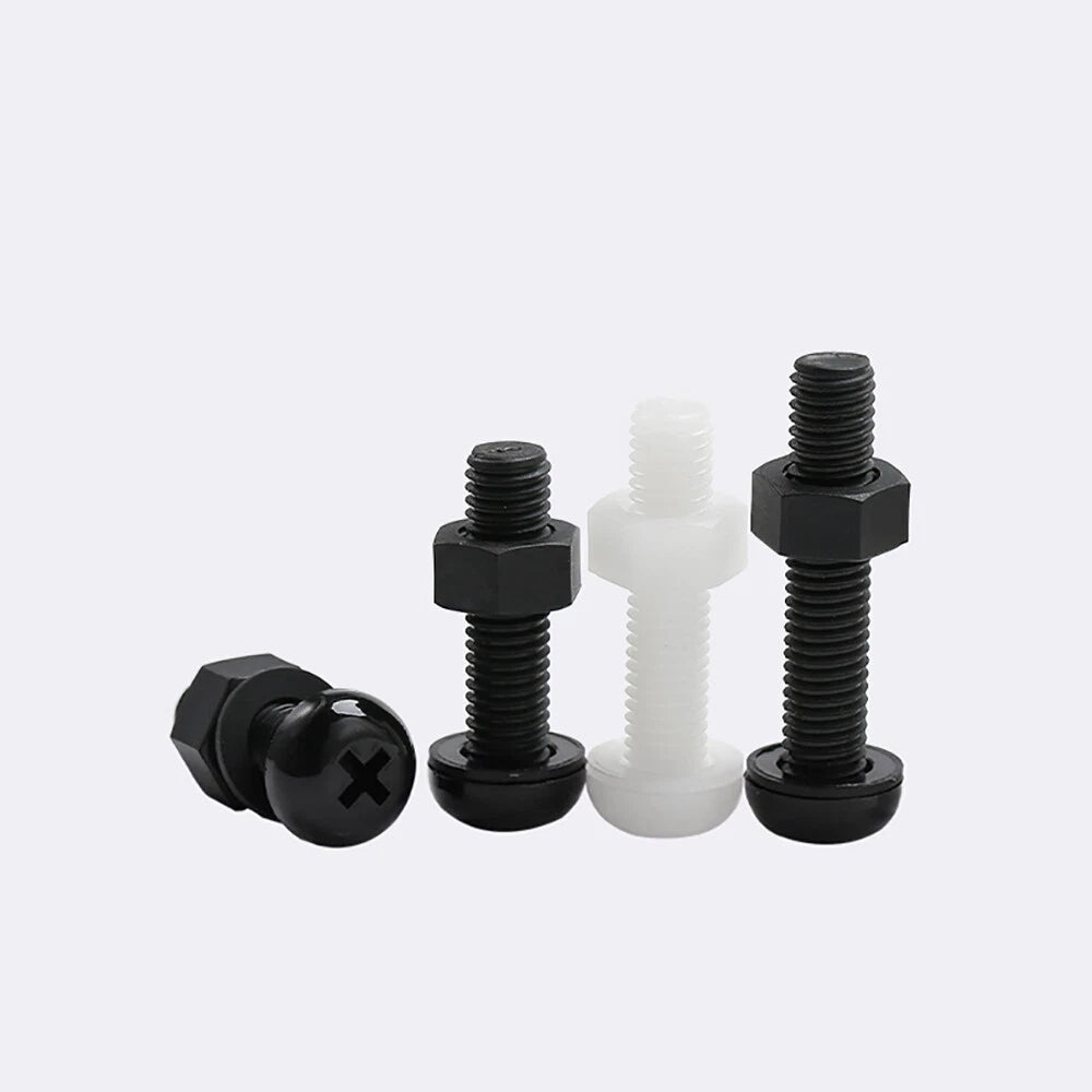 M4 M5 Nylon Phillips Pan Head Machine Screws with Hex Nuts and Flat Washers – White & Black - HomeDIYer