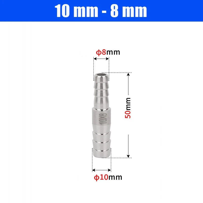 6mm~50mm Stainless Reducer Barbed Hose Joiner Connector Air Water Pipe Gas Tubi