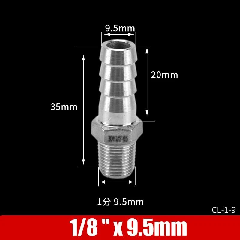 Stainless Steel BSP Male Thread x Barb Hose Tail Connector | 1/8" to 4"