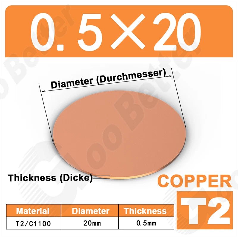 Solid Pure Copper Discs Blank Metal Round Sheet Plate Thick 0.5-3mm Dia 20-100mm - HomeDIYer