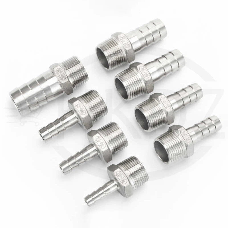 BSP Male Thread Stainless Steel Barb Hose Tail Connector — 1/8" to 4"