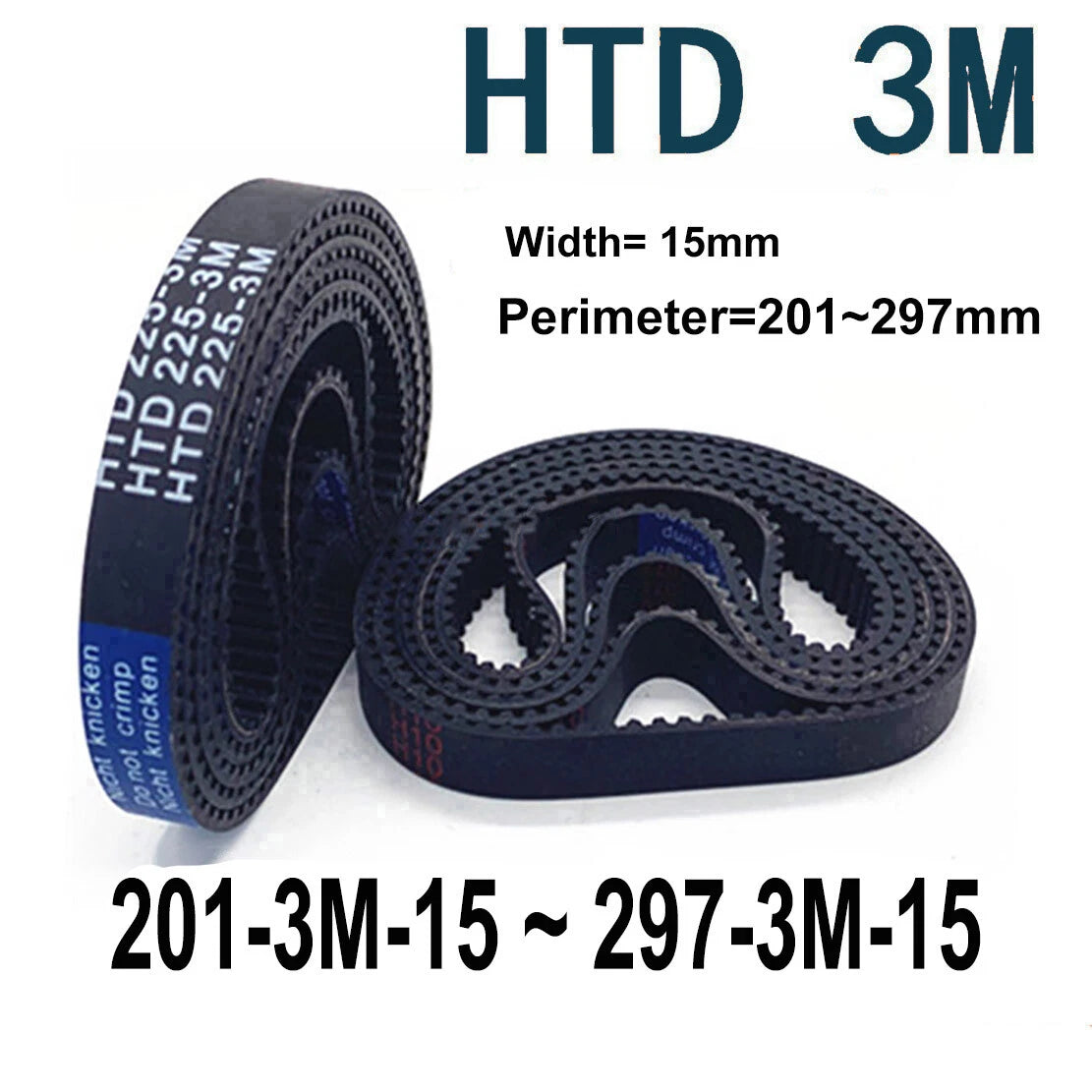 HTD 3M Timing Belt 15mm Wide – Closed Loop Synchronous Belt 201mm to 297mm