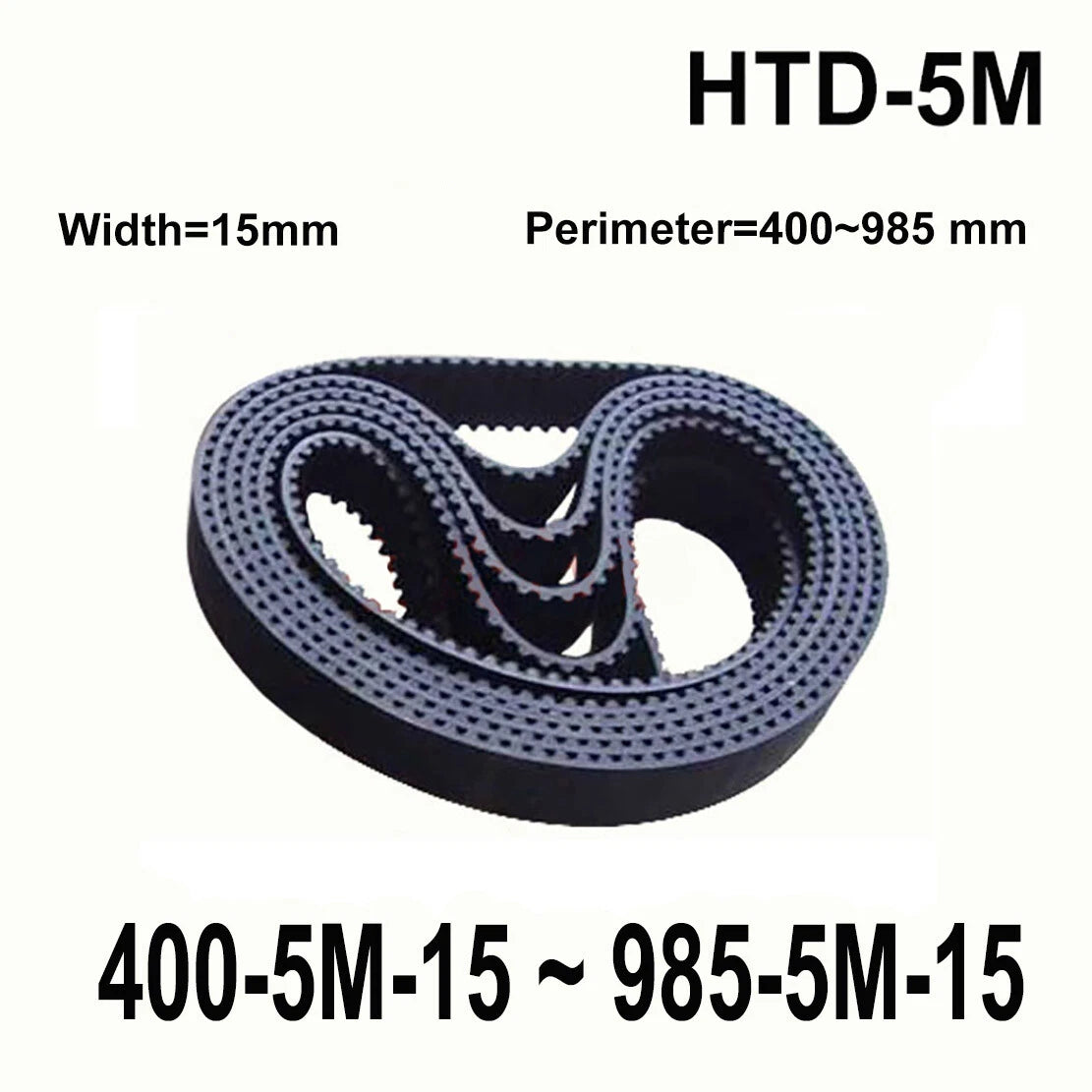 HTD 5M Timing Belt 15mm Wide Closed Loop Synchronous Drive Belt — 400mm to 985mm