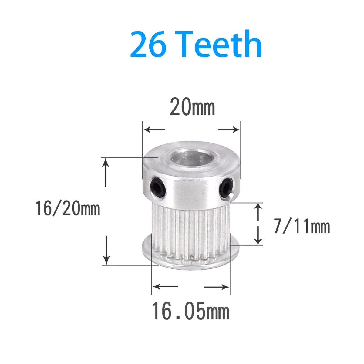K-type GT2 6mm-10mm Timing Belt Pulley 16 20 24 25 26 Teeth for CNC Step Motor
