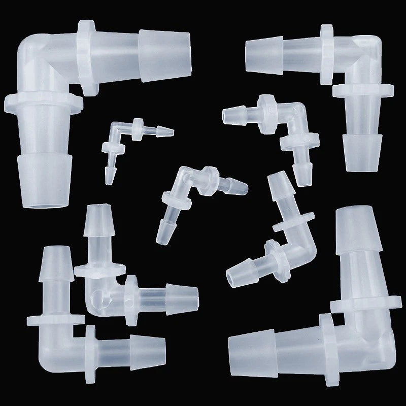 90° Elbow Plastic Barbed Joiner Reducer Connector Pipe Tube Hose Water 1.6-25mm