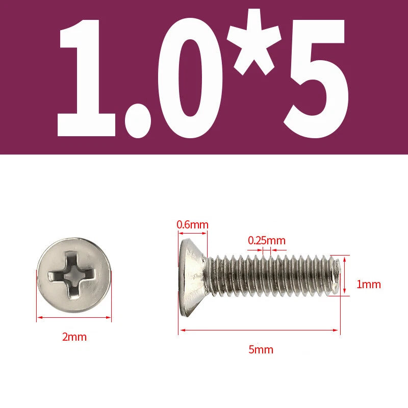 Phillips Machine Screws Countersunk Nickel Plated Steel DIN 965 Flat Head M1~M6