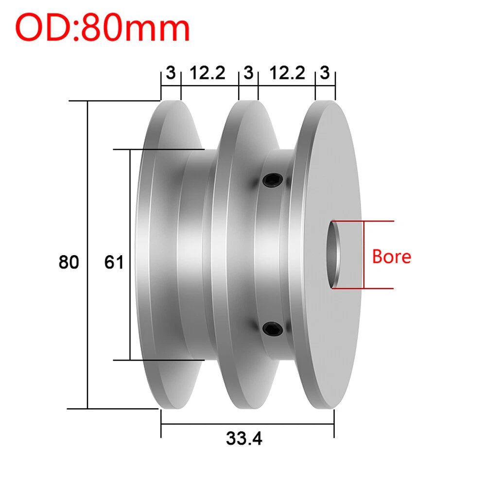 Double V-Groove Aluminum Drive Pulley For A-Section V-Belt Pulleys OD 40-100mm