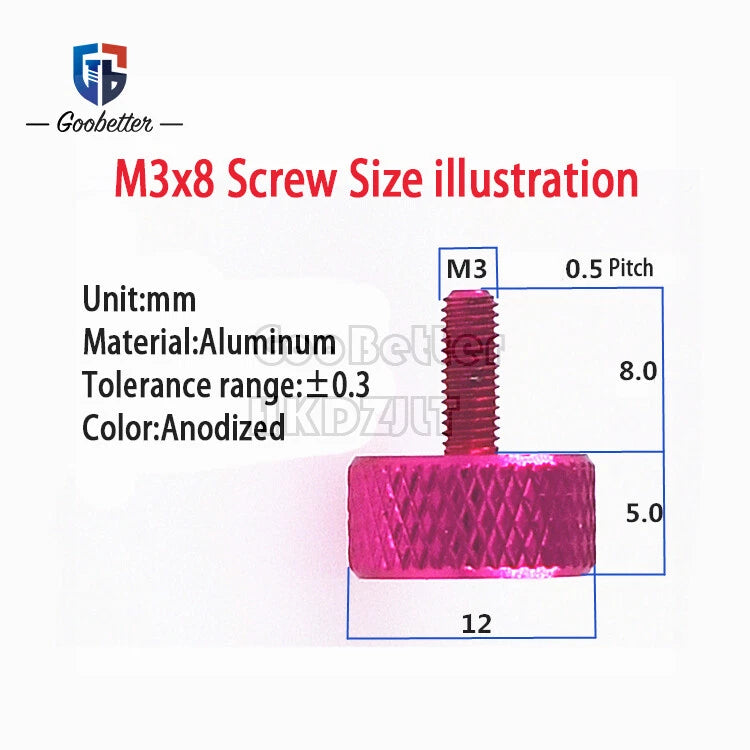 M3 Knurled Thumb Screws Hand Grip Bolts 6 mm - 10 mm Aluminum Anodised 10 Color