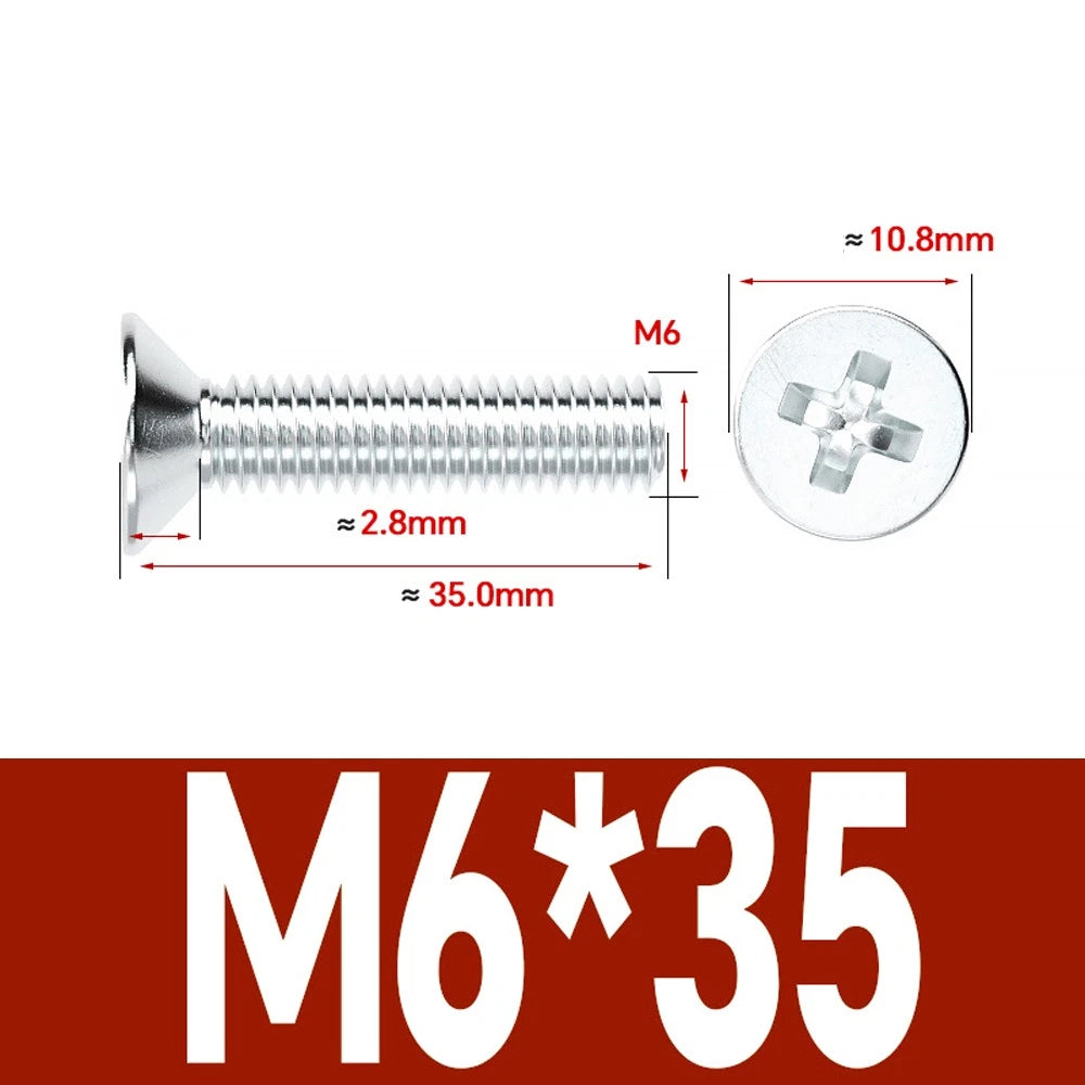 Countersunk Phillips Machine Screws – M2 to M12, White / Colour Zinc Plated, Carbon Steel