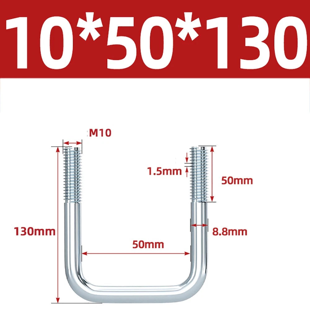 Square U-Bolts Galvanized Carbon Steel Fixing Clamp Bolt M6 M8 M10 M12 M14 M16