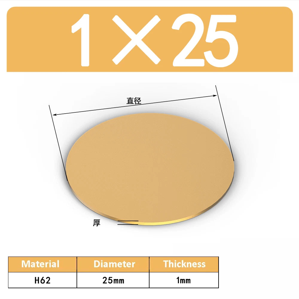 H62 Solids Brass Discs Blanks Metal Round Sheets OD 10mm-300mm Thick 0.3mm-4mm