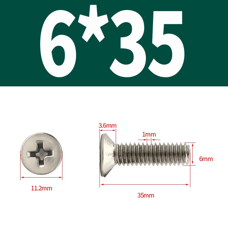 Phillips Machine Screws Countersunk Nickel Plated Steel DIN 965 Flat Head M1~M6