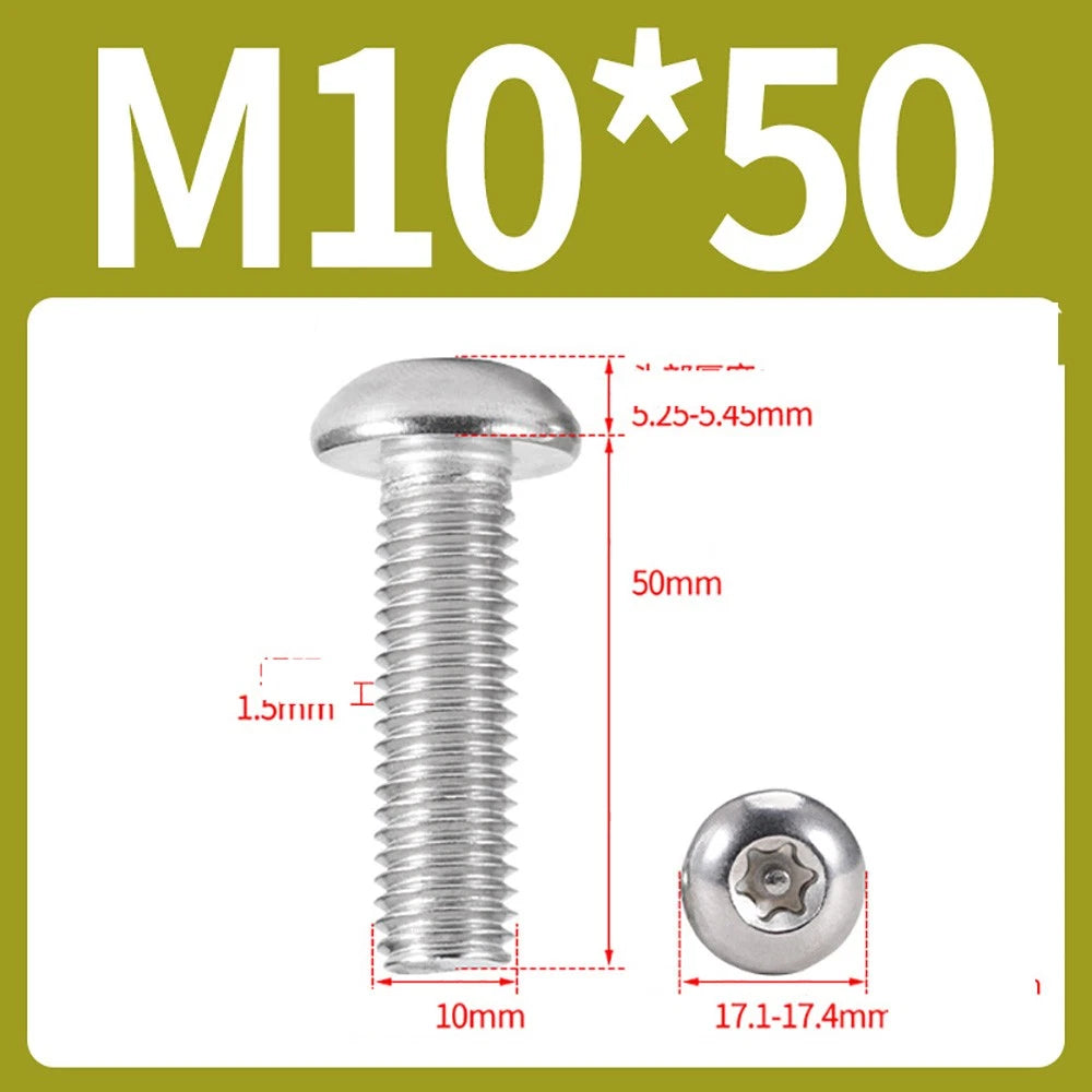M2–M10 A2 Stainless Steel Torx Button Head Machine Screws, With or Without Column, Pack of 5