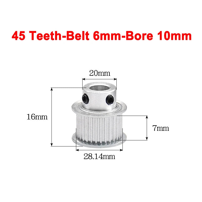 2GT Drive Pulley With Step 16 Tooth - 100 Tooth Bore 4mm - 25mm for 6mm Belt