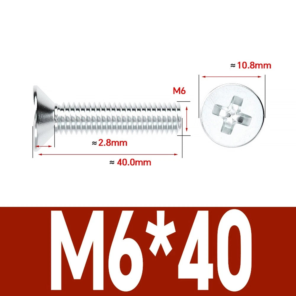 Countersunk Phillips Machine Screws – M2 to M12, White / Colour Zinc Plated, Carbon Steel