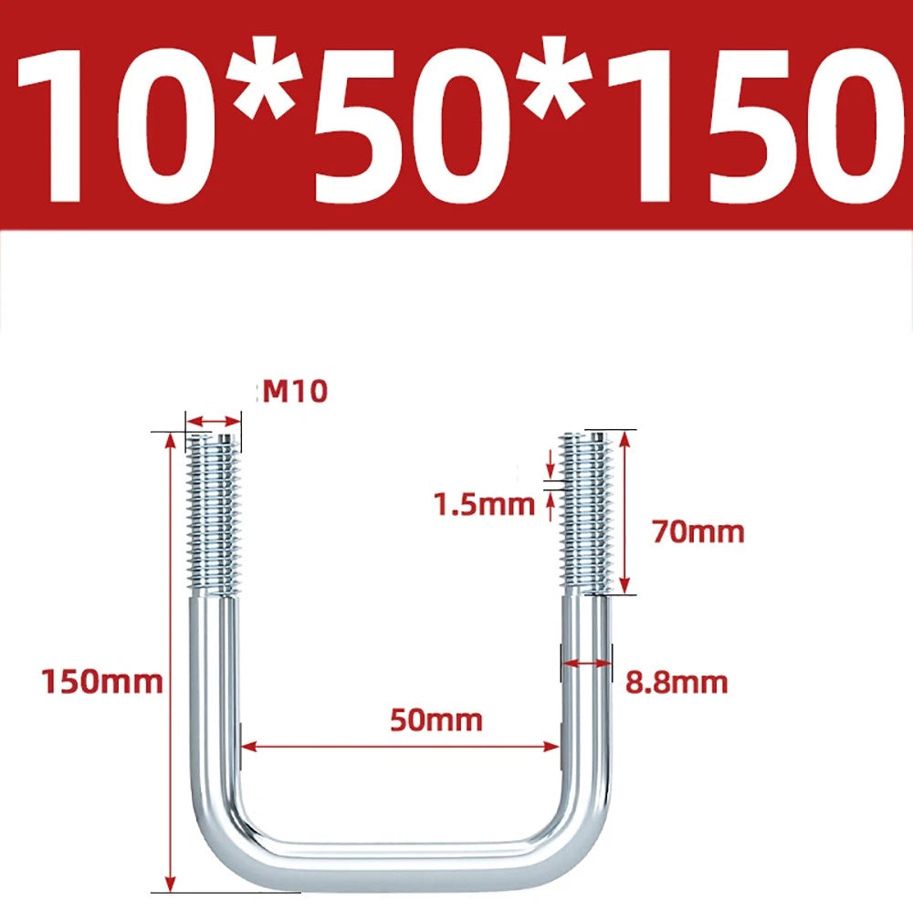 Square U-Bolts Galvanized Carbon Steel Fixing Clamp Bolt M6 M8 M10 M12 M14 M16