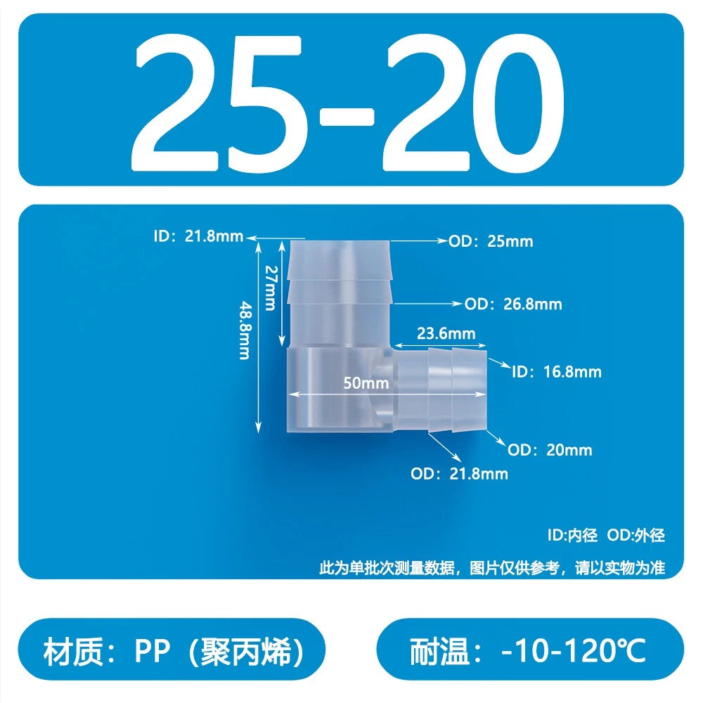 90° Elbow Plastic Barbed Joiner Reducer Connector Pipe Tube Hose Water 1.6-25mm