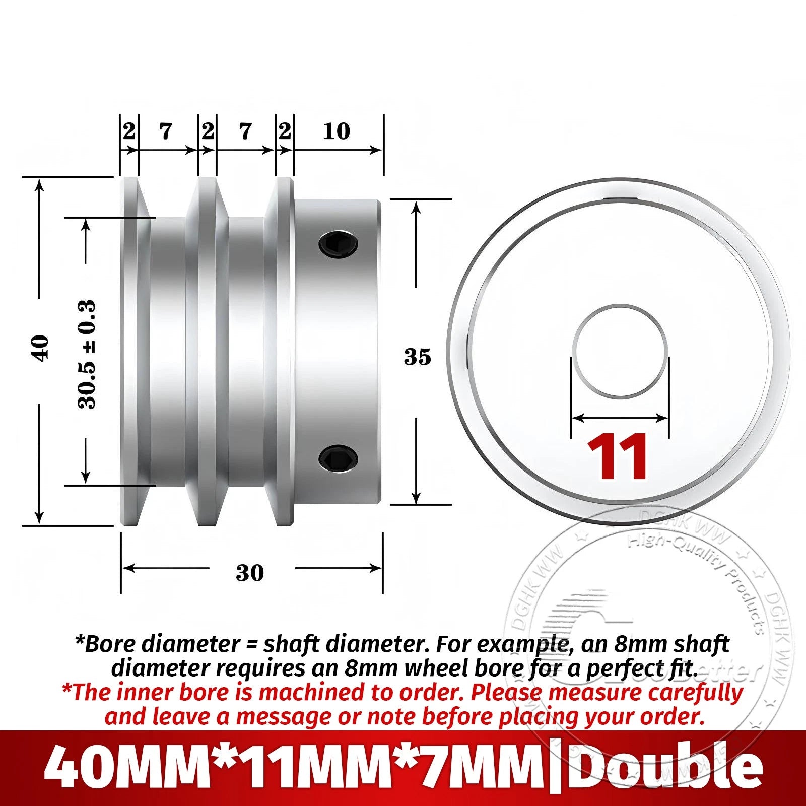 V Grooved Pulley Aluminum Round Belt Pulleys For 7mm Belt Single/Double Grooved