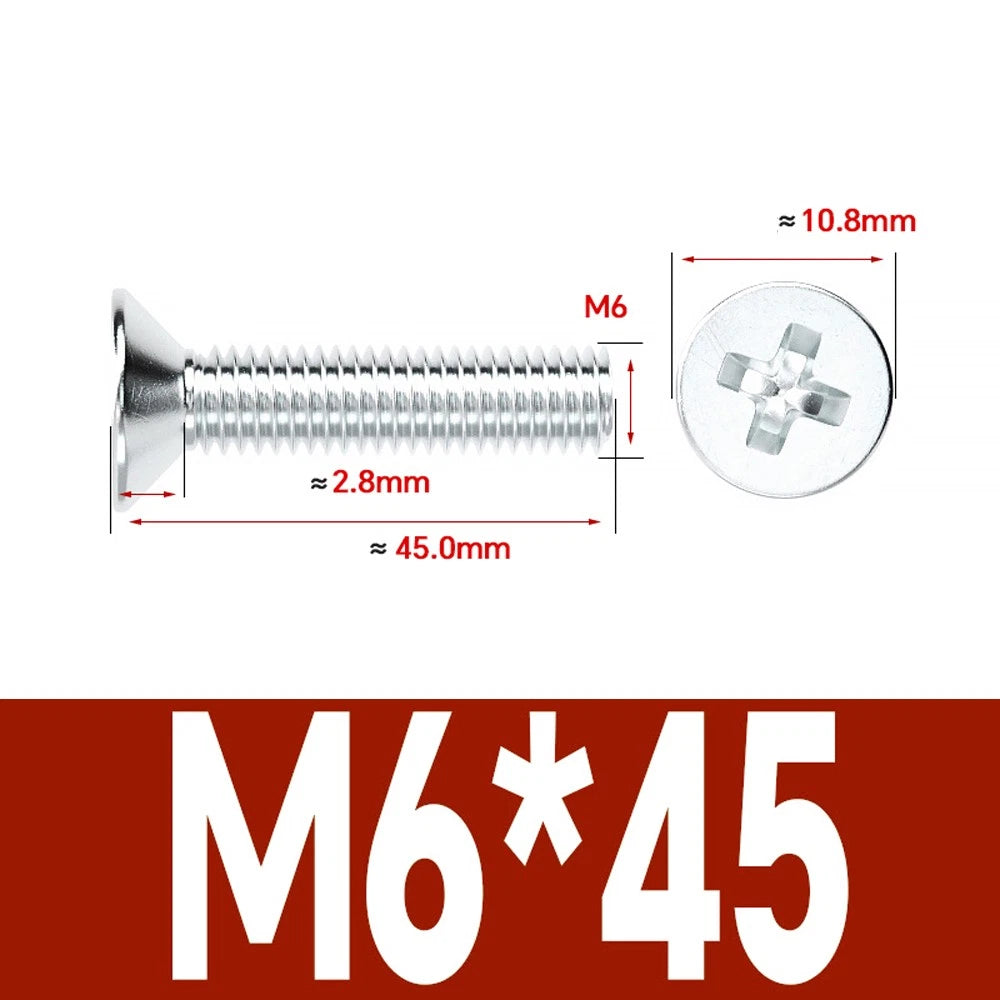 Countersunk Phillips Machine Screws – M2 to M12, White / Colour Zinc Plated, Carbon Steel