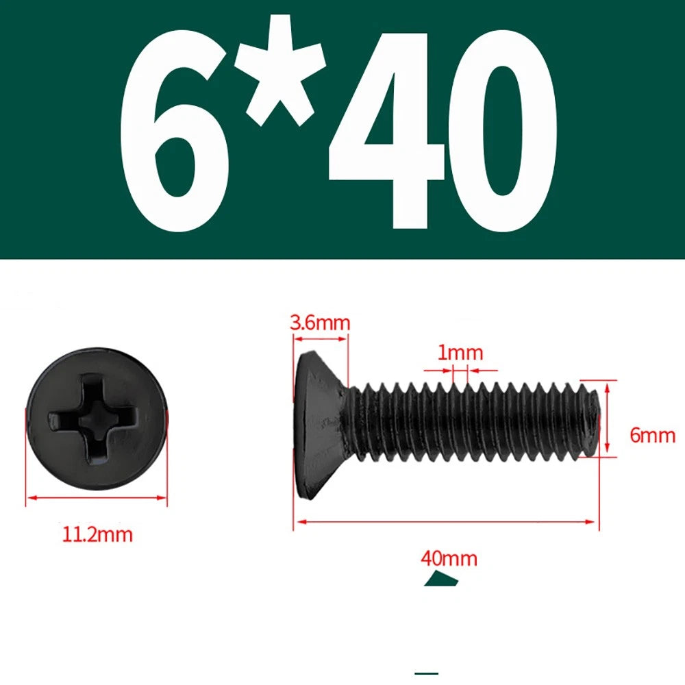 Black Phillips Flat Head Countersunk Machine Screws — Carbon Steel M1–M6
