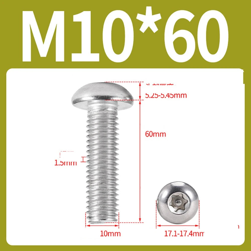 M2–M10 A2 Stainless Steel Torx Button Head Machine Screws, With or Without Column, Pack of 5