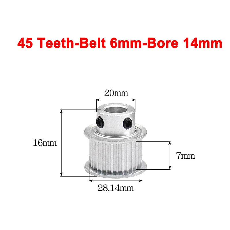 2GT Drive Pulley With Step 16 Tooth - 100 Tooth Bore 4mm - 25mm for 6mm Belt