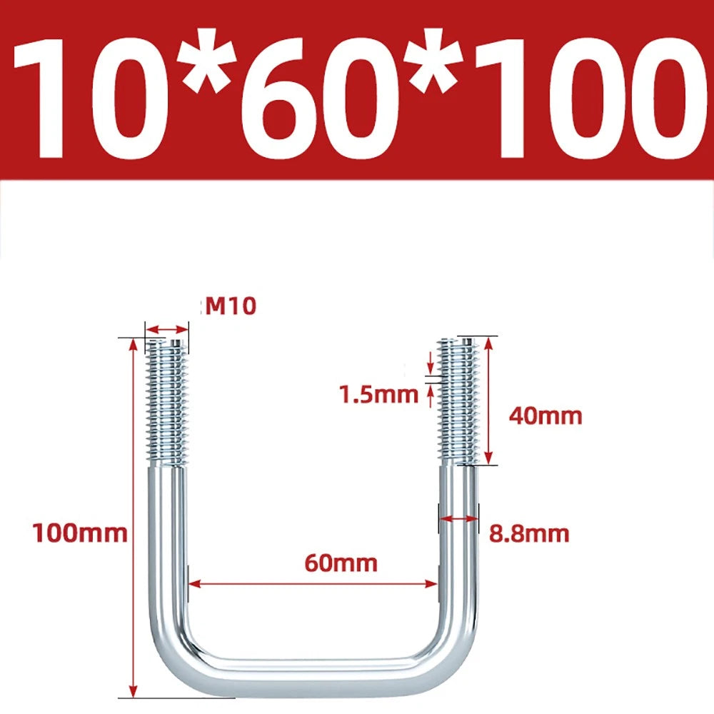 Square U-Bolts Galvanized Carbon Steel Fixing Clamp Bolt M6 M8 M10 M12 M14 M16