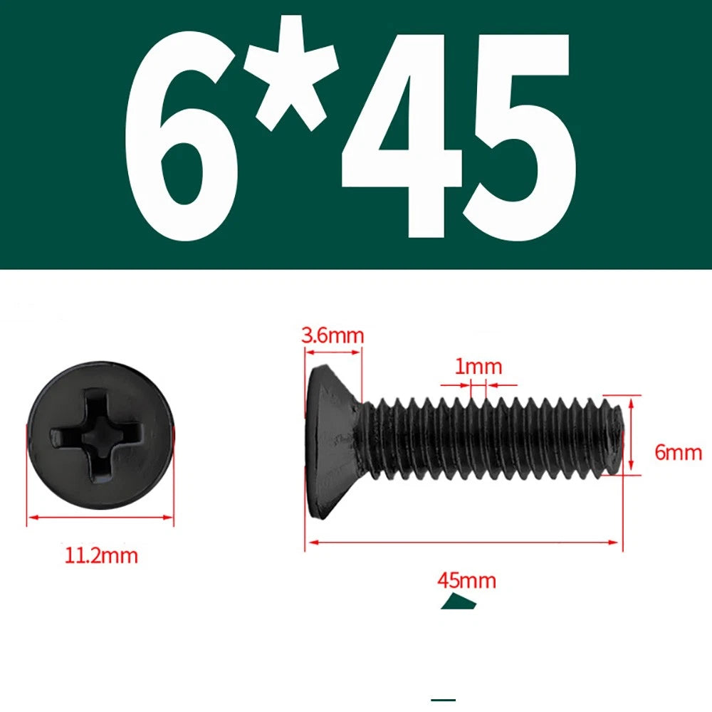 Black Phillips Flat Head Countersunk Machine Screws — Carbon Steel M1–M6