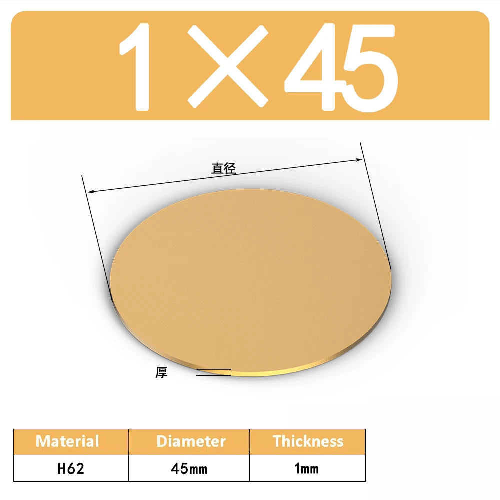 H62 Solids Brass Discs Blanks Metal Round Sheets OD 10mm-300mm Thick 0.3mm-4mm